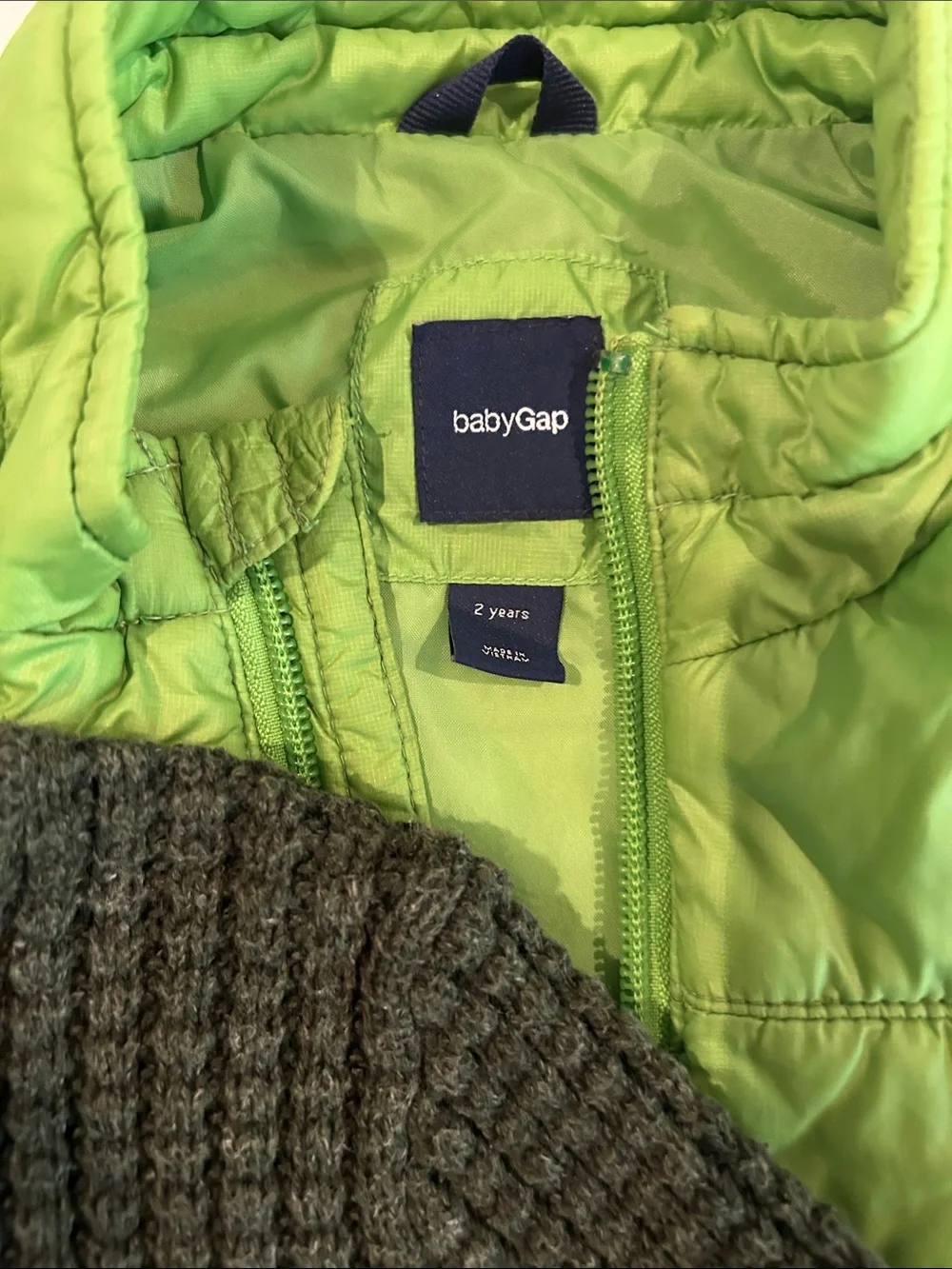 GAP Bright Green Kids Puffer Jacket and Sweater - Boys 2T